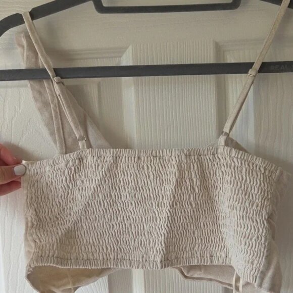 Rose Velvet Beige Crop Top M Leaf Sleeve - Picture 5 of 5